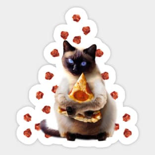 Siamese Cat Kitty Kitten Eating Pizza, Funny Cute Sticker